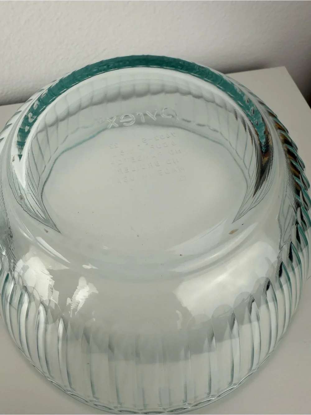 Pyrex Aqua Tint Ribbed Glass Mixing Bowls Set of 2